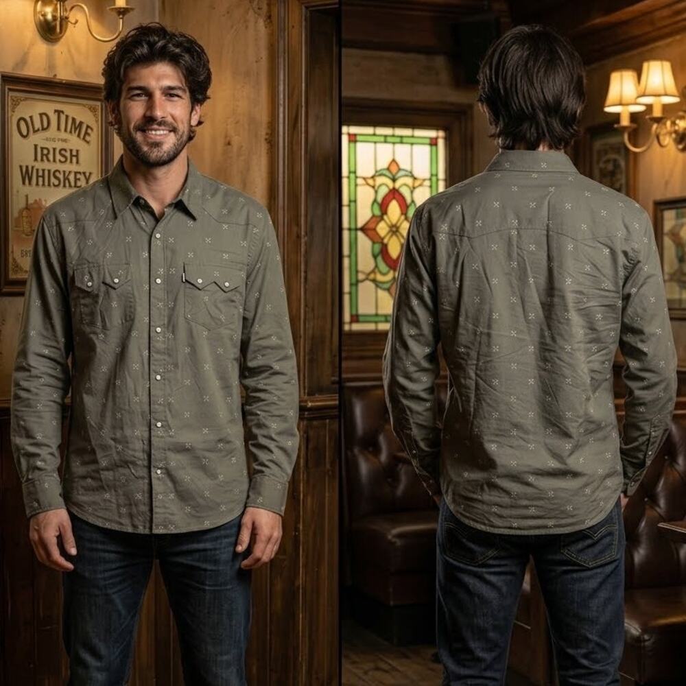 Levis Mens XL 46-48 Modern Fit Snap Button Long Sleeve Western Shirt